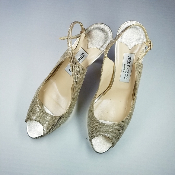 🌸 Jimmy Choo | Golden Slingback Peep toe heels - Picture 2 of 10